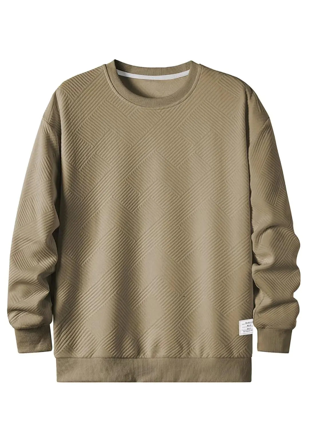 Men's Crewneck Sweatshirts Soild Color Geometric Texture Long Sleeve Casual Pullover Shirt Medium Brown